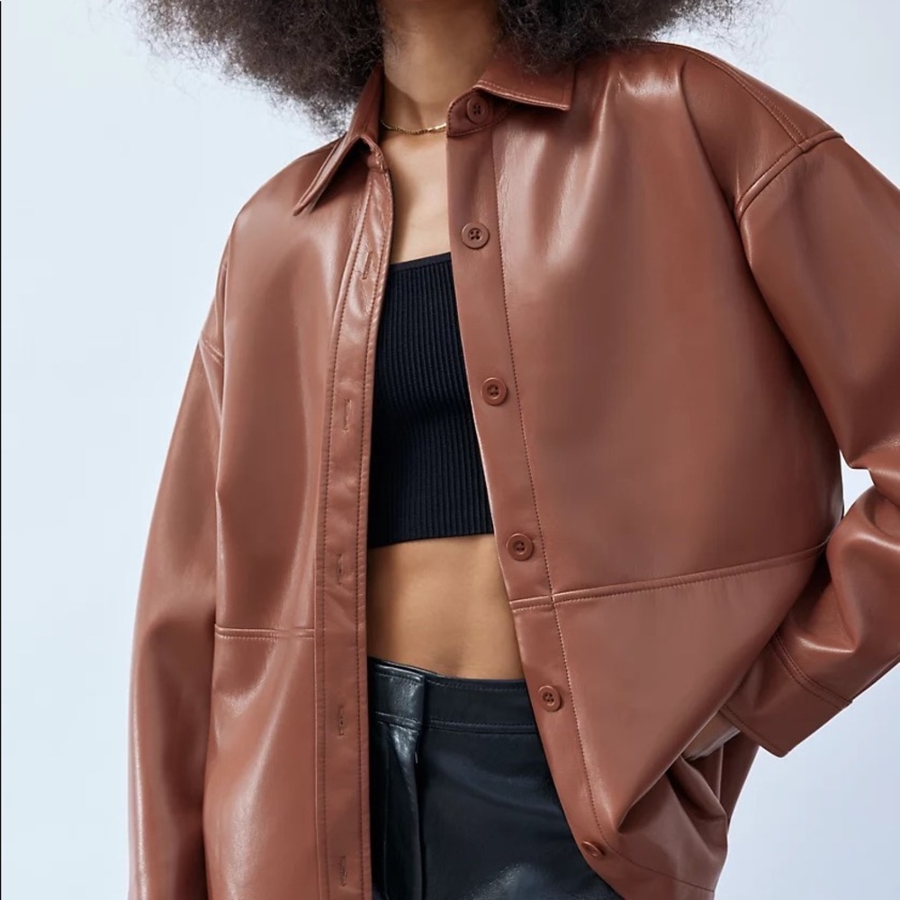 NWT Aritzia Babaton Pelli Leather Shirt Jacket (Pantina Brown)